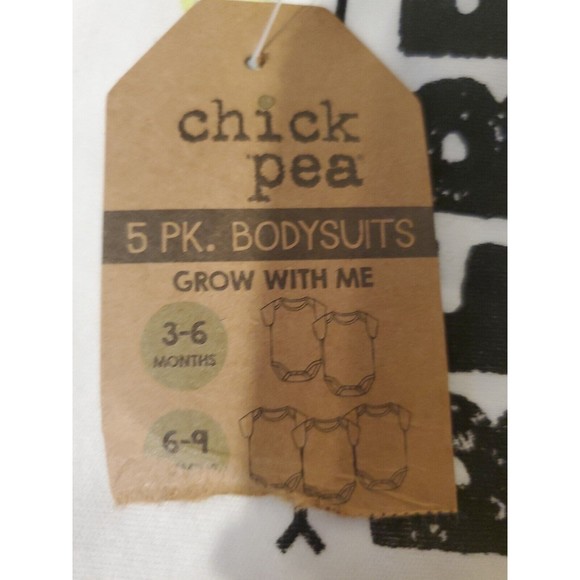 Chick Pea Baby's 5pk Bodysuit Size 3-6 6-9 Months White Gray Multi-colored Comfy - Picture 10 of 10